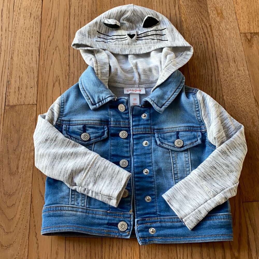 Cat and Jack French Terry Kitty Jean jacket, size 18 months